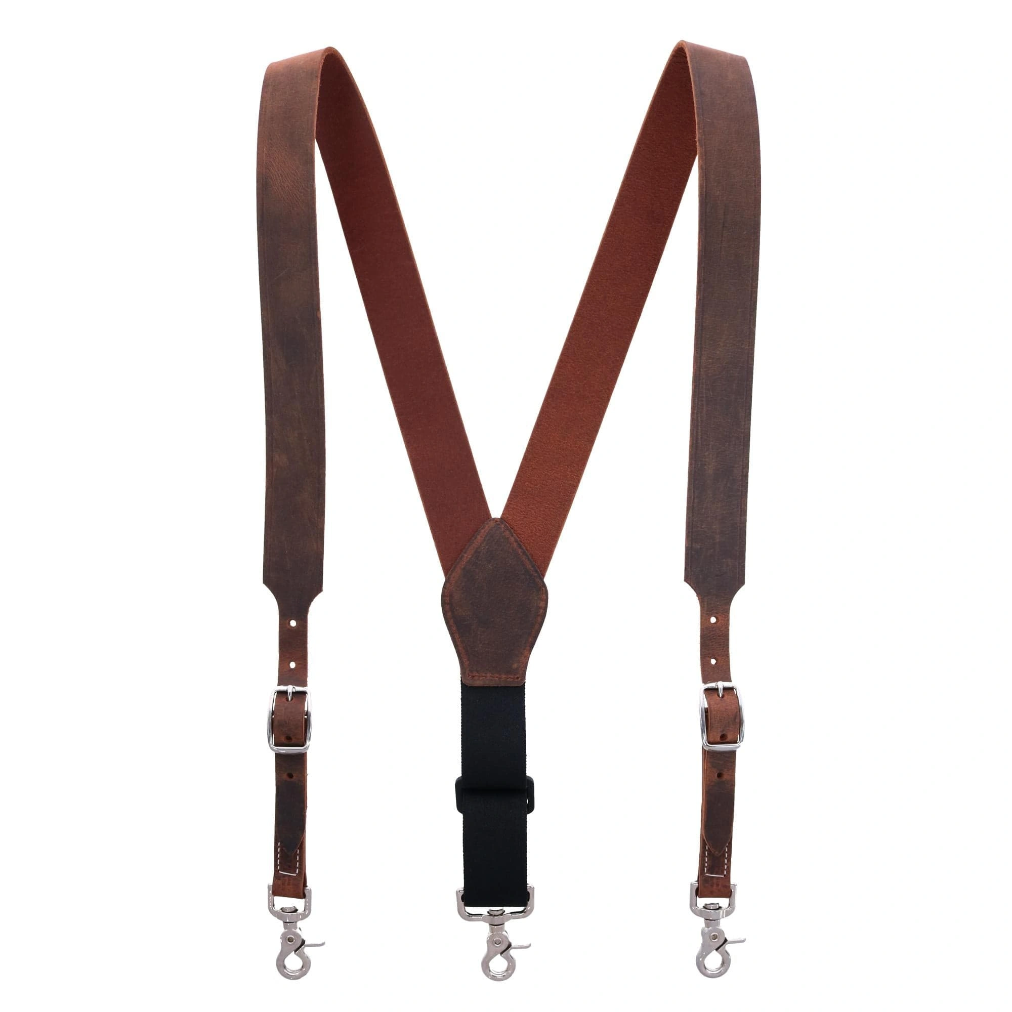 Distressed Leather Suspenders: Rugged Style for Men – Swivel Hook Detail